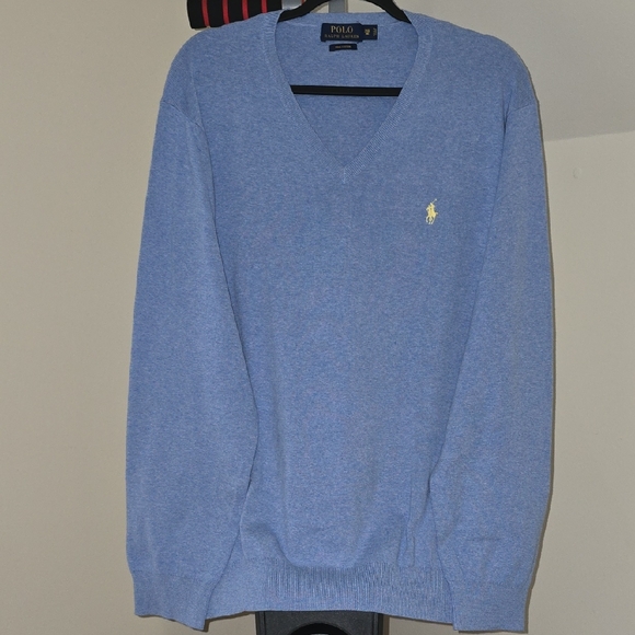 Polo by Ralph Lauren Blue V-Neck Sweater Soft Knit Classic